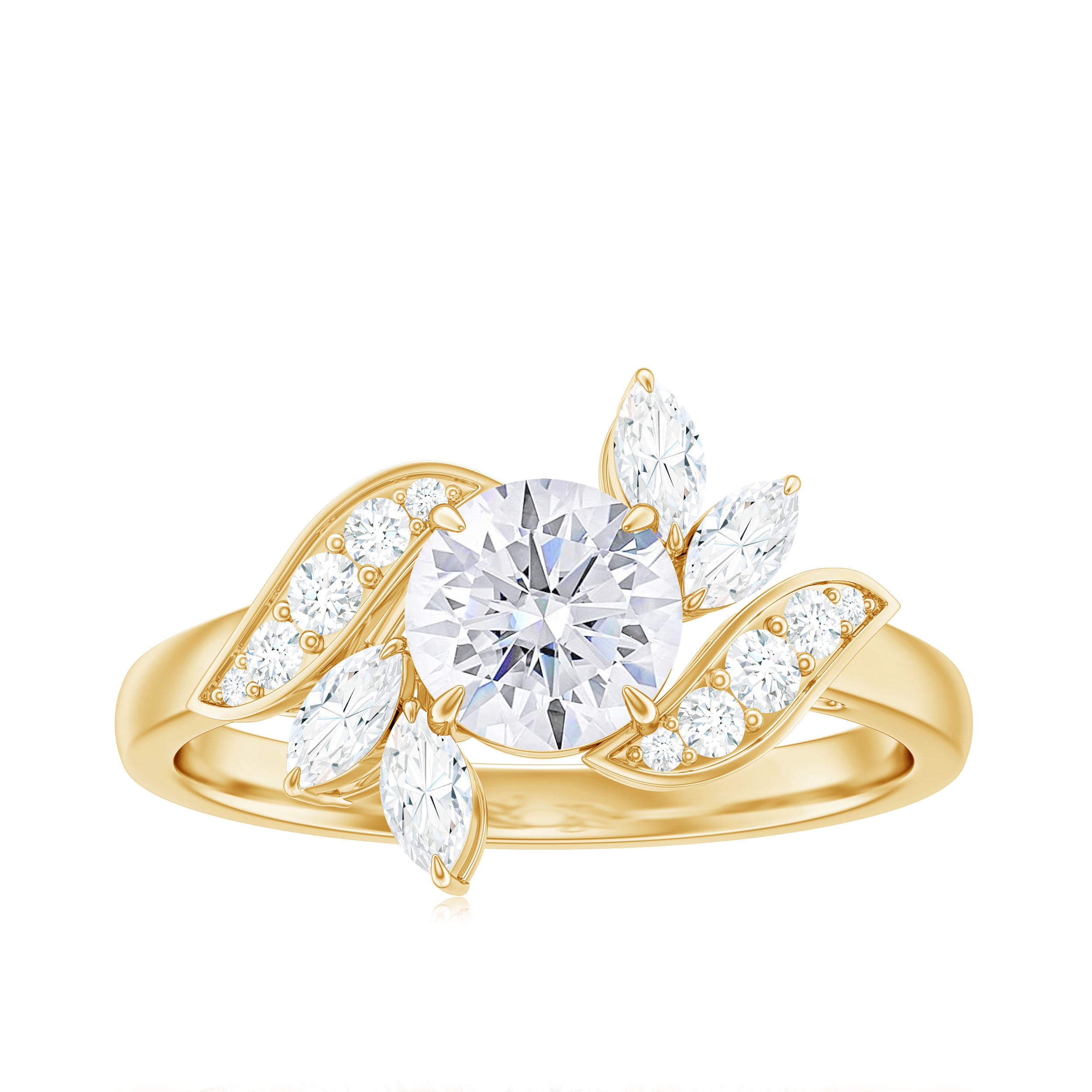 1.5 CT Round and Marquise Moissanite Flower Engagement Ring in Claw Setting Moissanite - ( D-VS1 ) - Color and Clarity - Rosec Jewels