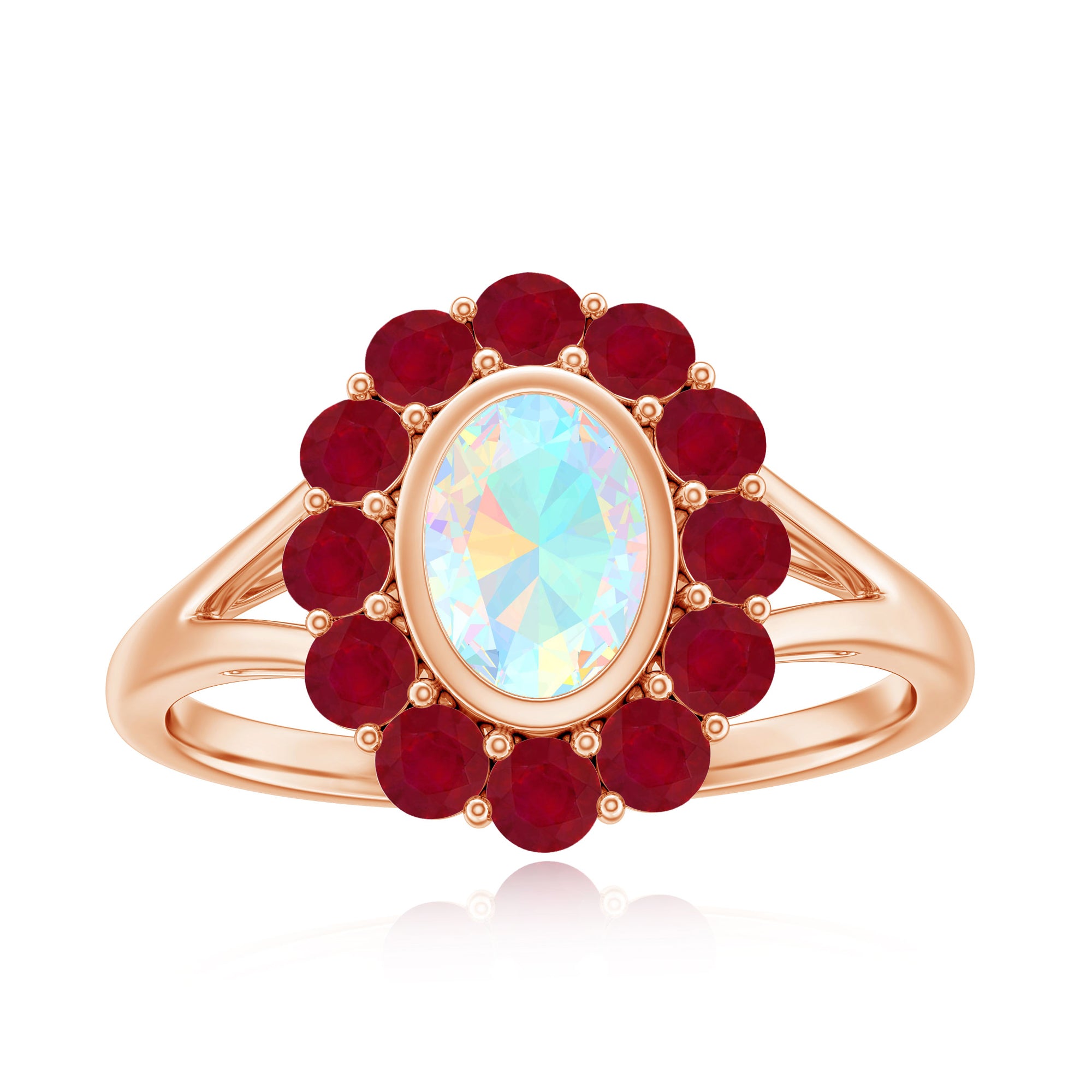 2 CT Oval Cut Ethiopian Opal Cocktail Engagement Ring with Ruby Halo Ethiopian Opal - ( AAA ) - Quality - Rosec Jewels