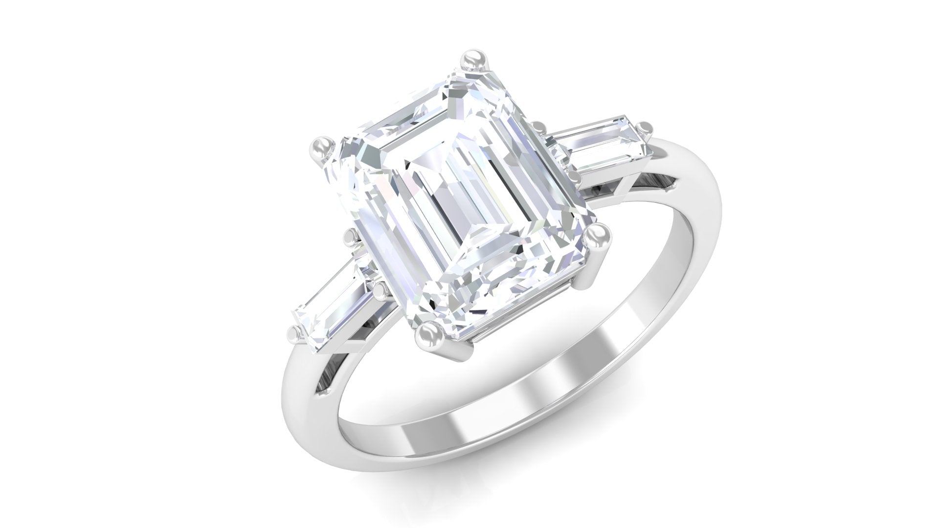 Certified Moissanite Emerald Cut Solitaire Engagement Ring Moissanite - ( D-VS1 ) - Color and Clarity - Rosec Jewels