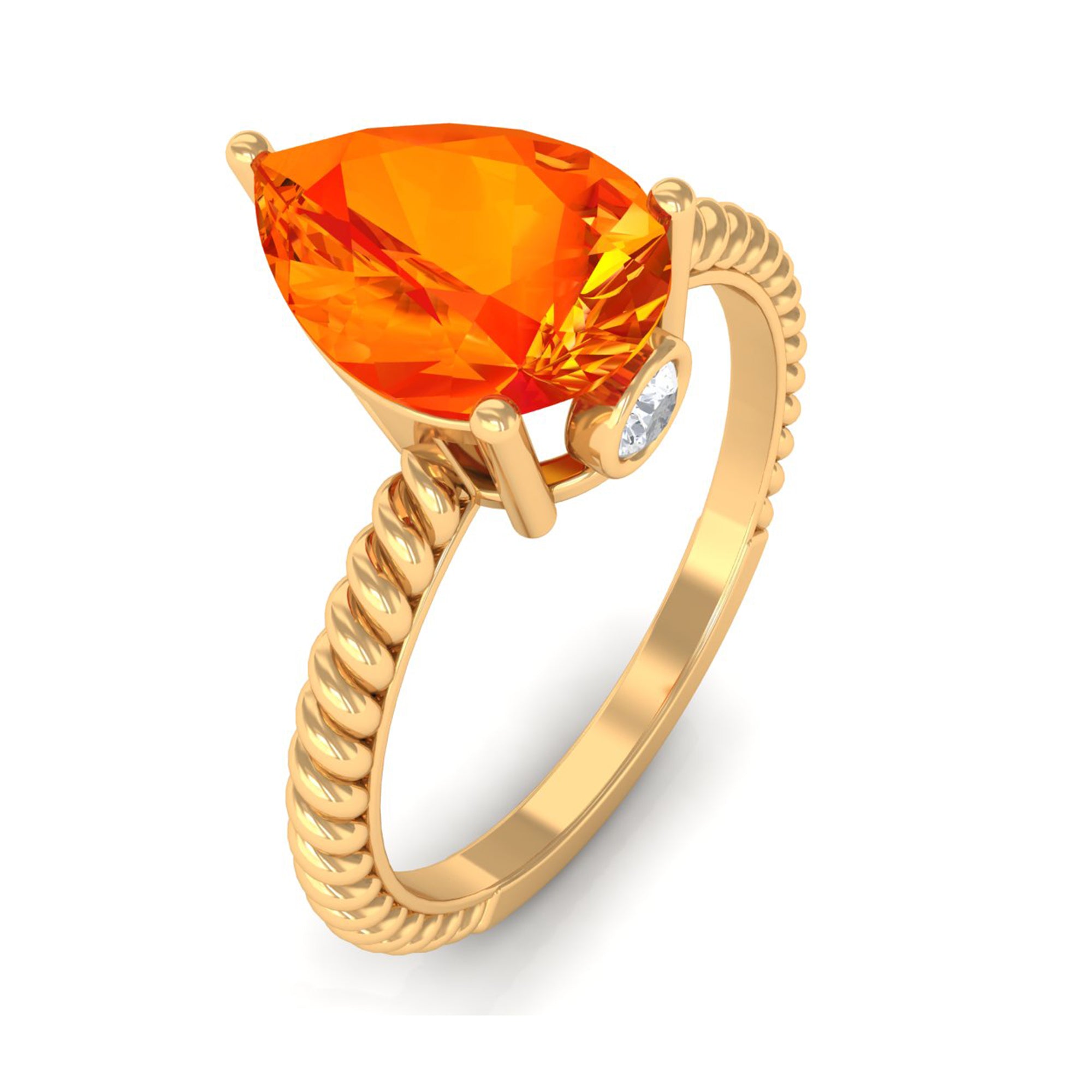 Pear Cut Created Orange Sapphire Solitaire Engagement Ring Lab Created Orange Sapphire - ( AAAA ) - Quality - Rosec Jewels