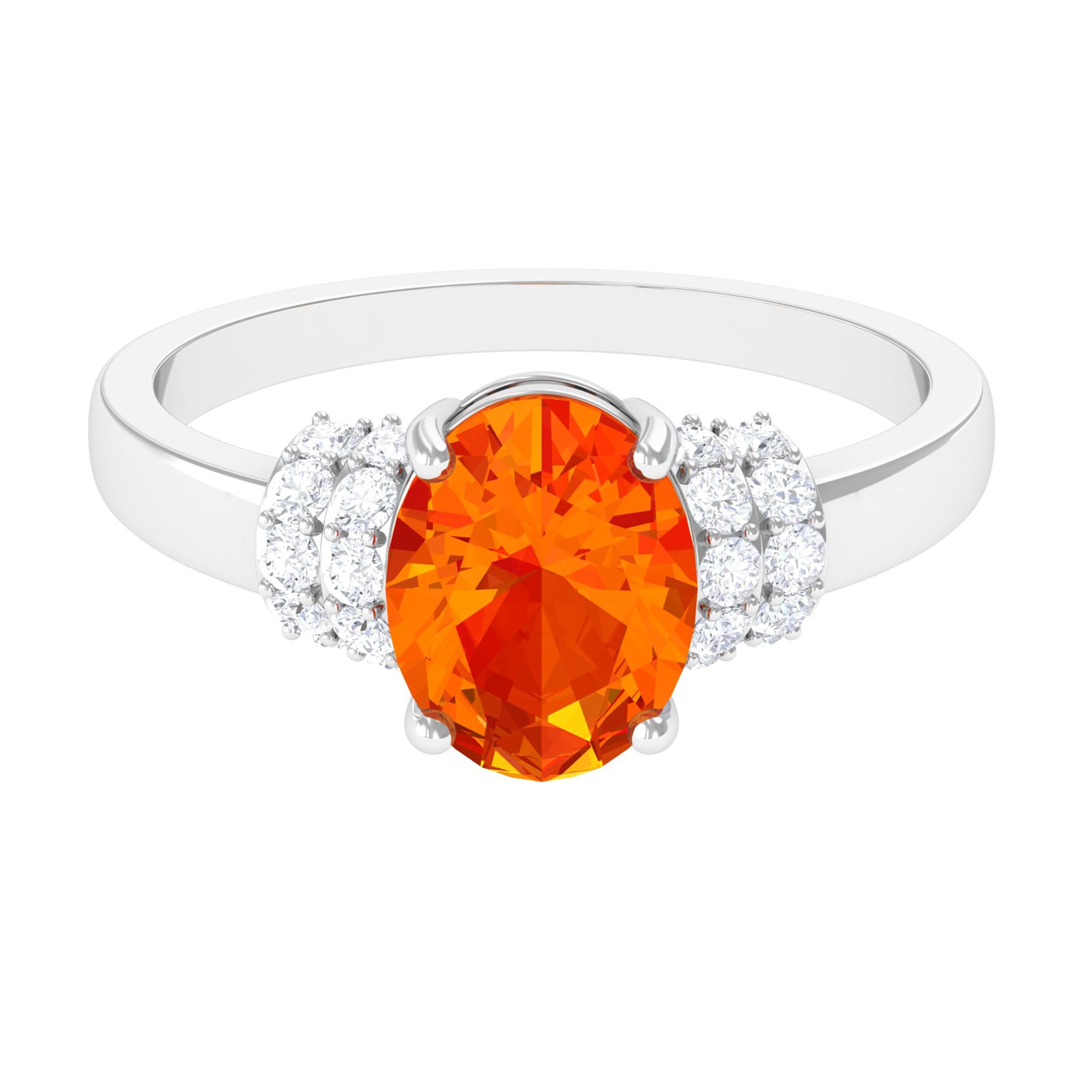 Created Orange Sapphire Solitaire Engagement Ring with Diamond Accent Lab Created Orange Sapphire - ( AAAA ) - Quality - Rosec Jewels