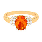 Created Orange Sapphire Solitaire Engagement Ring with Diamond Accent Lab Created Orange Sapphire - ( AAAA ) - Quality - Rosec Jewels