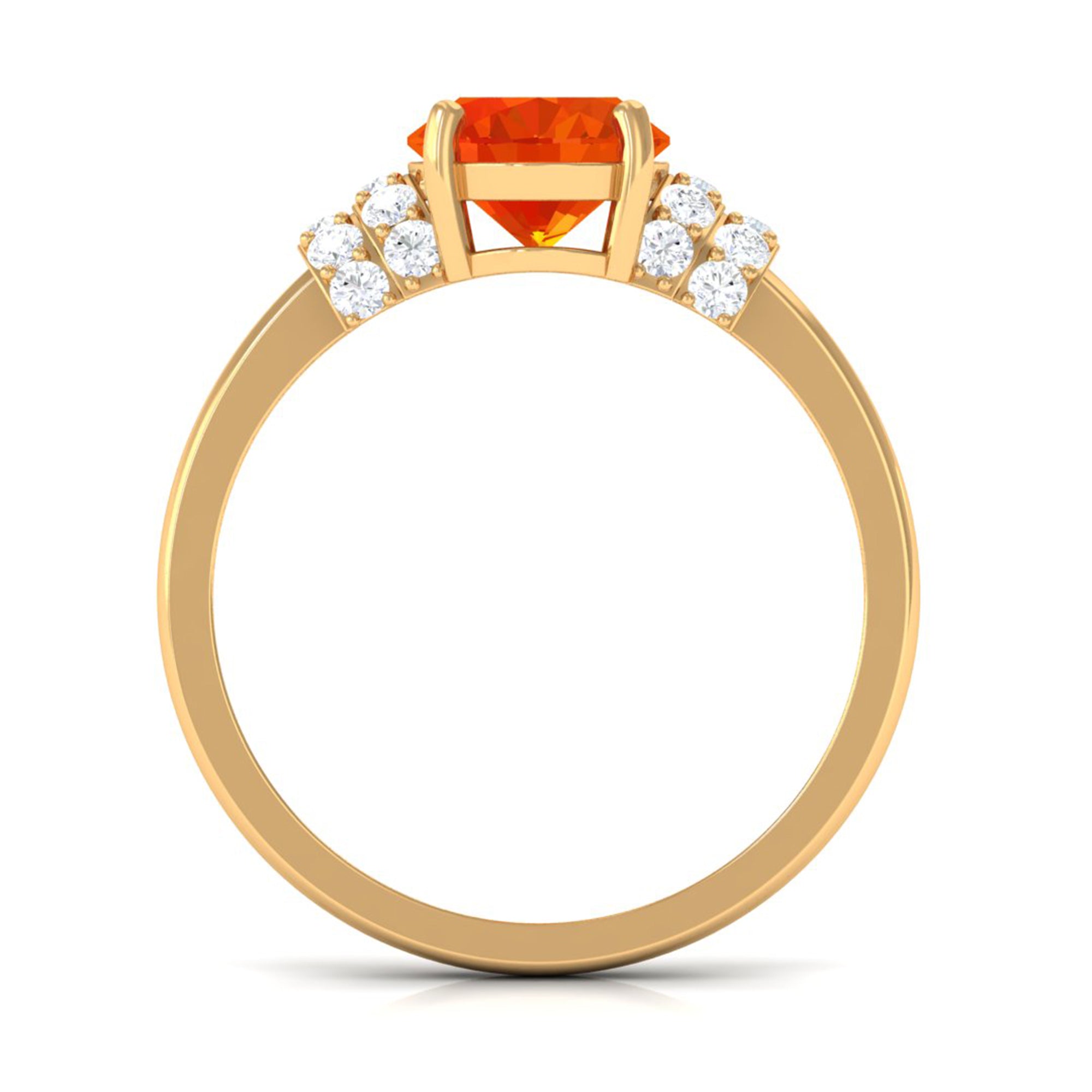 Created Orange Sapphire Solitaire Engagement Ring with Diamond Accent Lab Created Orange Sapphire - ( AAAA ) - Quality - Rosec Jewels