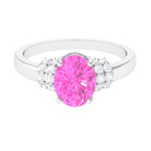 Created Pink Sapphire Oval Engagement Ring with Diamond Accent Lab Created Pink Sapphire - ( AAAA ) - Quality - Rosec Jewels