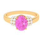 Created Pink Sapphire Oval Engagement Ring with Diamond Accent Lab Created Pink Sapphire - ( AAAA ) - Quality - Rosec Jewels