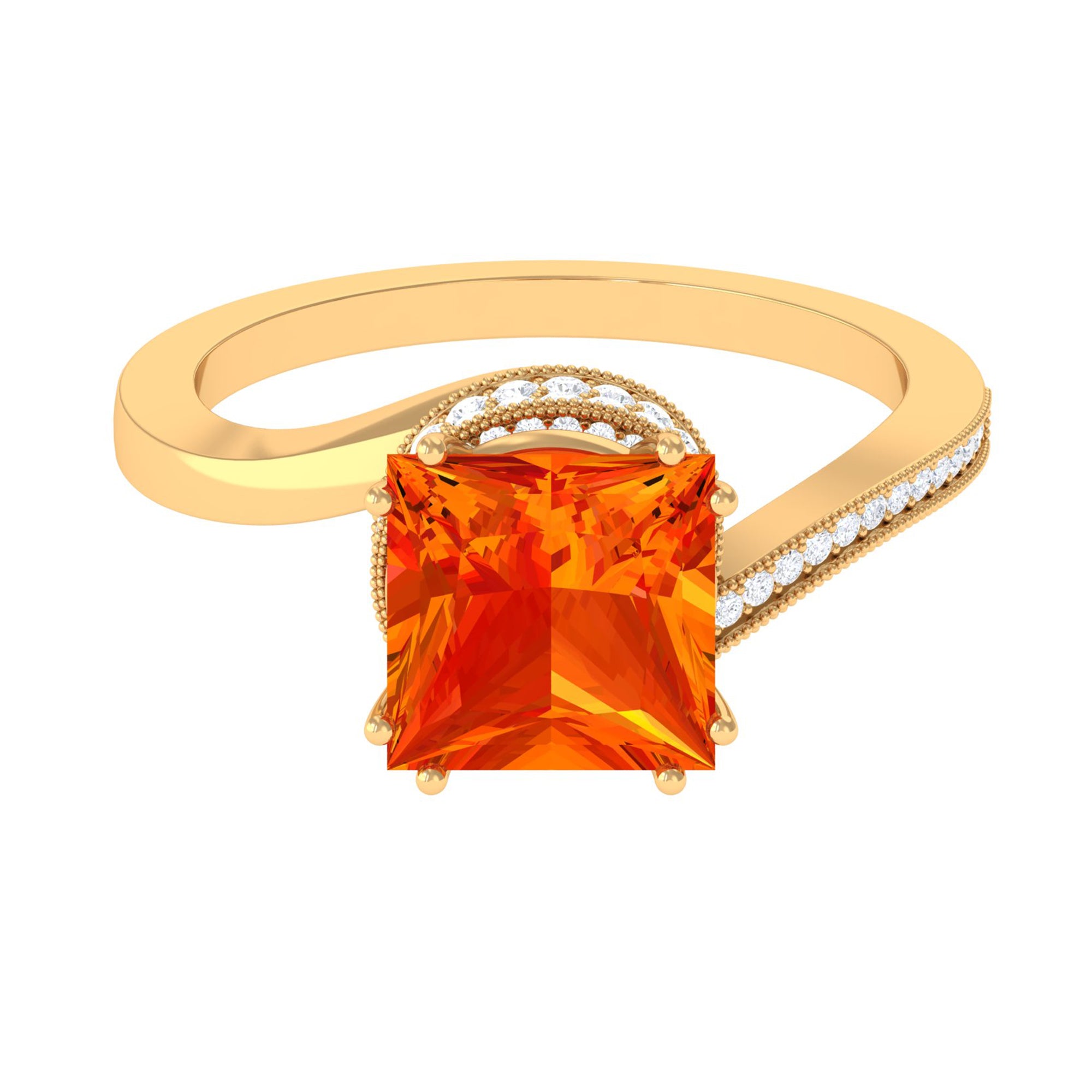 Princess Cut Lab Grown Orange Sapphire Bypass Engagement Ring Lab Created Orange Sapphire - ( AAAA ) - Quality - Rosec Jewels