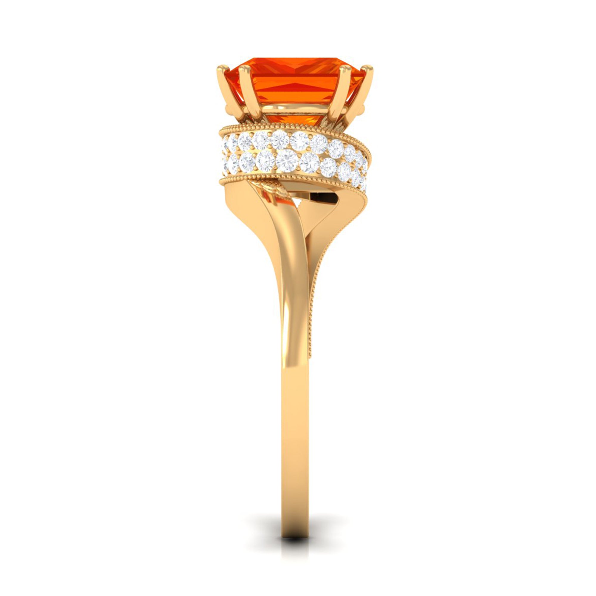 Princess Cut Lab Grown Orange Sapphire Bypass Engagement Ring Lab Created Orange Sapphire - ( AAAA ) - Quality - Rosec Jewels