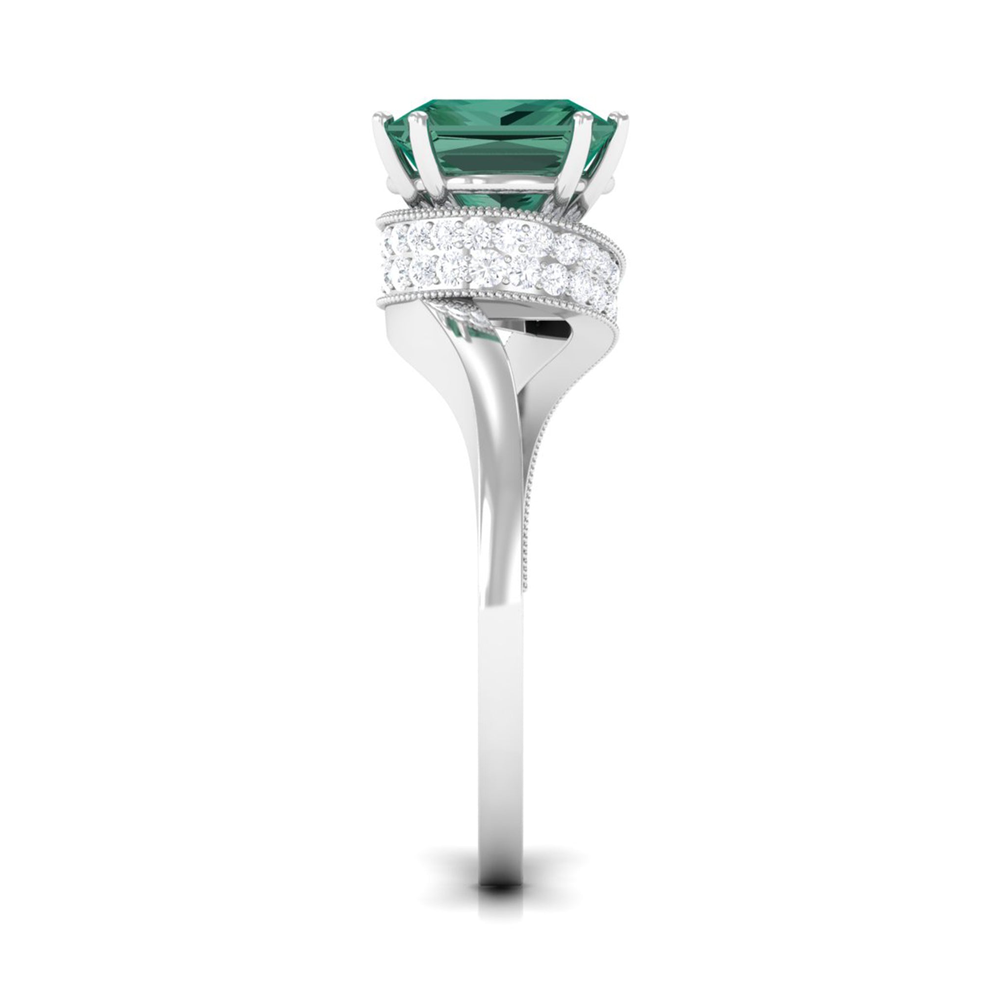 Created Green Sapphire Bypass Engagement Ring with Moissanite Lab Created Green Sapphire - ( AAAA ) - Quality - Rosec Jewels