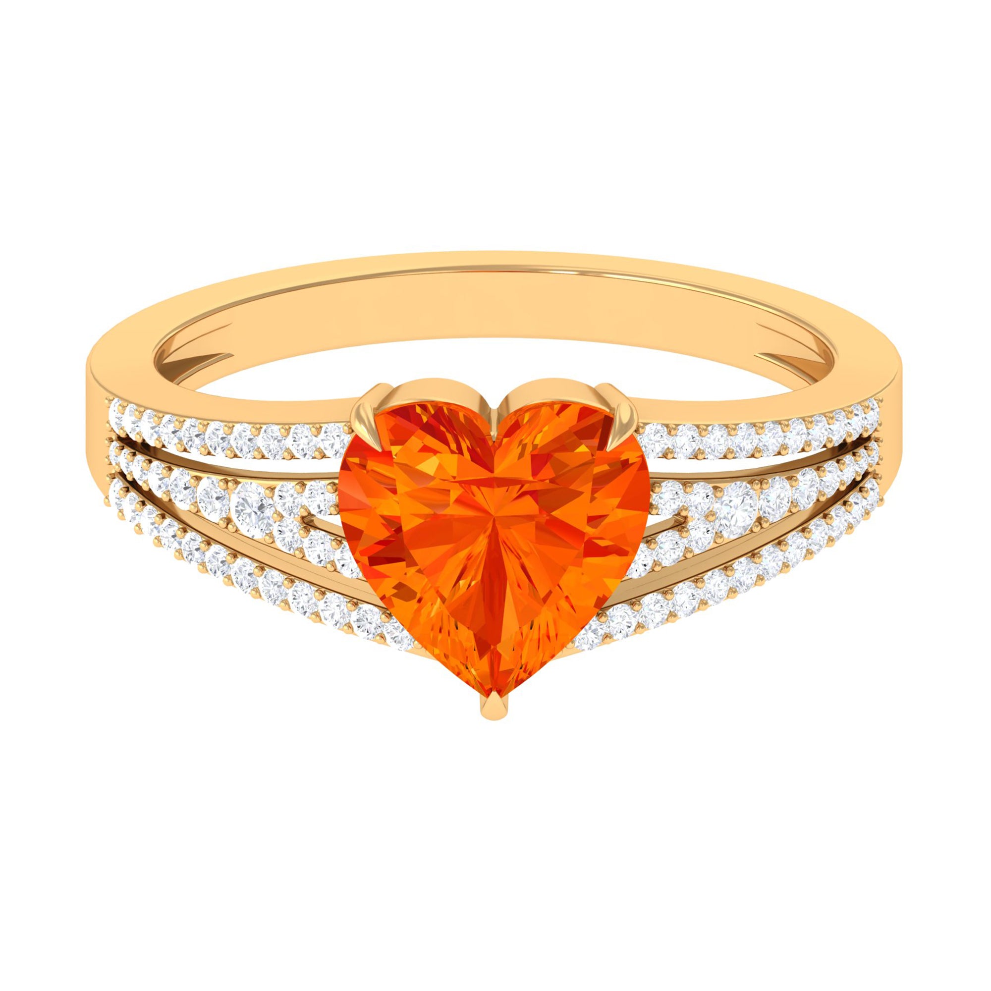 Created Orange Sapphire Heart Engagement Ring with Diamond Lab Created Orange Sapphire - ( AAAA ) - Quality - Rosec Jewels