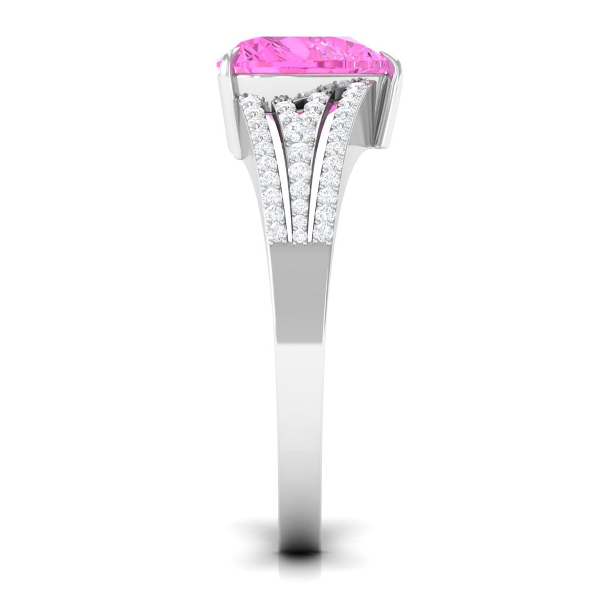 Created Pink Sapphire Heart Engagement Ring with Diamond Lab Created Pink Sapphire - ( AAAA ) - Quality - Rosec Jewels