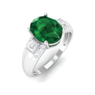 Solitaire Lab Grown Emerald Oval Engagement Ring with Diamond Lab Created Emerald - ( AAAA ) - Quality - Rosec Jewels