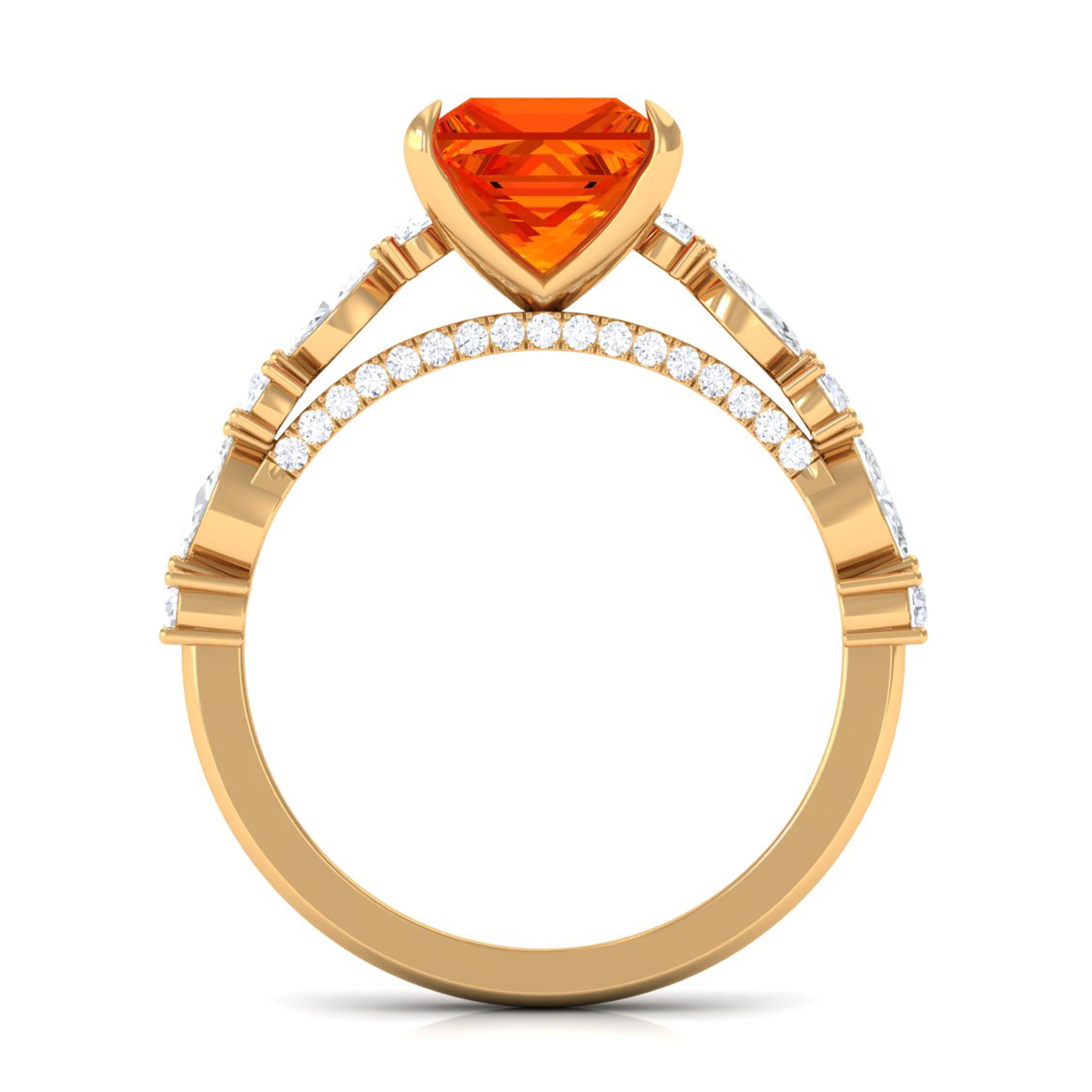 Princess Cut Lab Grown Orange Sapphire Engagement Ring with Moissanite Lab Created Orange Sapphire - ( AAAA ) - Quality - Rosec Jewels