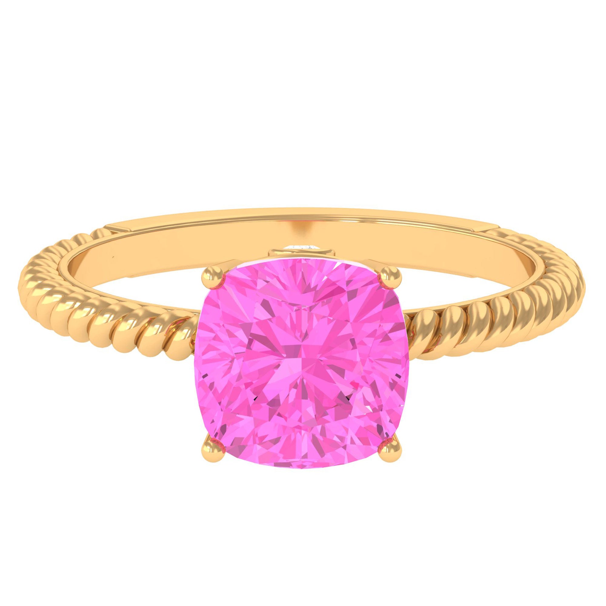 Created Pink Sapphire Solitaire Engagement Ring Lab Created Pink Sapphire - ( AAAA ) - Quality - Rosec Jewels