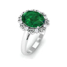 Lab Grown Emerald Vintage Style Engagement Ring with Diamond Lab Created Emerald - ( AAAA ) - Quality - Rosec Jewels