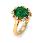 Lab Grown Emerald Vintage Style Engagement Ring with Diamond Lab Created Emerald - ( AAAA ) - Quality - Rosec Jewels