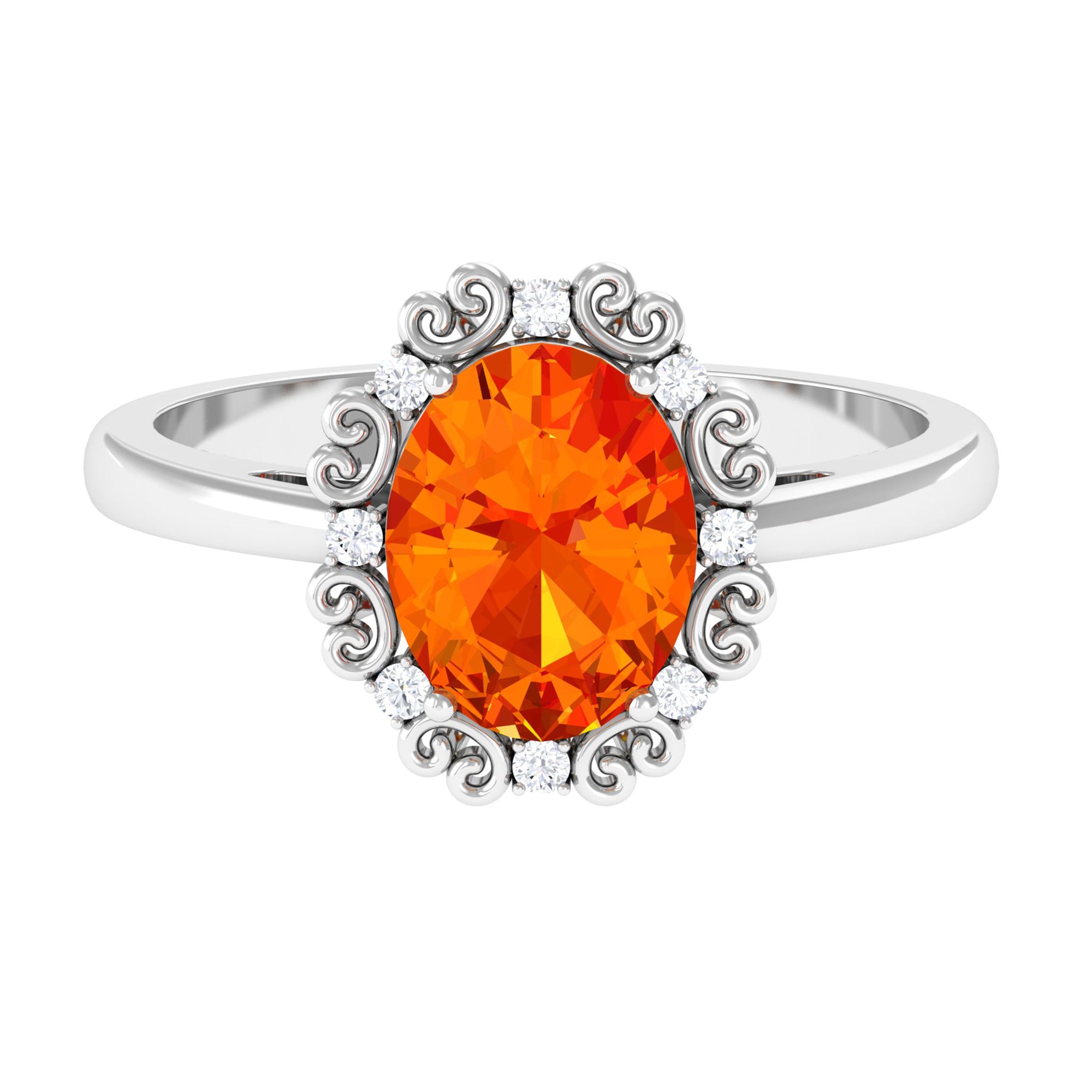 Lab Grown Orange Sapphire Vintage Style Engagement Ring with Diamond Lab Created Orange Sapphire - ( AAAA ) - Quality - Rosec Jewels