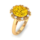 Vintage Inspired Lab Grown Yellow Sapphire Oval Engagement Ring Lab Created Yellow Sapphire - ( AAAA ) - Quality - Rosec Jewels