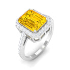 Lab Grown Yellow Sapphire Emerald Cut Engagement Ring with Diamond Lab Created Yellow Sapphire - ( AAAA ) - Quality - Rosec Jewels