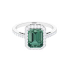 Lab Grown Green Sapphire Emerald Cut Engagement Ring with Moissanite Lab Created Green Sapphire - ( AAAA ) - Quality - Rosec Jewels