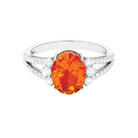 Classic Lab Created Orange Sapphire Oval Engagement Ring With Moissanite Lab Created Orange Sapphire - ( AAAA ) - Quality - Rosec Jewels