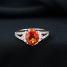 Classic Lab Created Orange Sapphire Oval Engagement Ring With Moissanite Lab Created Orange Sapphire - ( AAAA ) - Quality - Rosec Jewels