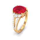 Certified Lab Grown Ruby Oval Engagement Ring With Moissanite Lab Created Ruby - ( AAAA ) - Quality - Rosec Jewels