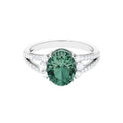 Lab Grown Green Sapphire Oval Engagement Ring with Moissanite Lab Created Green Sapphire - ( AAAA ) - Quality - Rosec Jewels