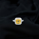 Created Yellow Sapphire and Moissanite Halo Engagement Ring Lab Created Yellow Sapphire - ( AAAA ) - Quality - Rosec Jewels