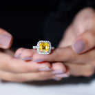 Created Yellow Sapphire and Moissanite Halo Engagement Ring Lab Created Yellow Sapphire - ( AAAA ) - Quality - Rosec Jewels