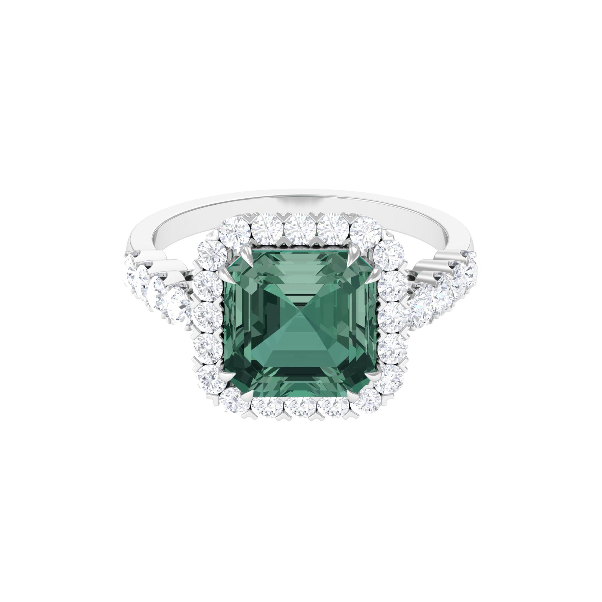 Created Green Sapphire Halo Engagement Ring with Moissanite Lab Created Green Sapphire - ( AAAA ) - Quality - Rosec Jewels