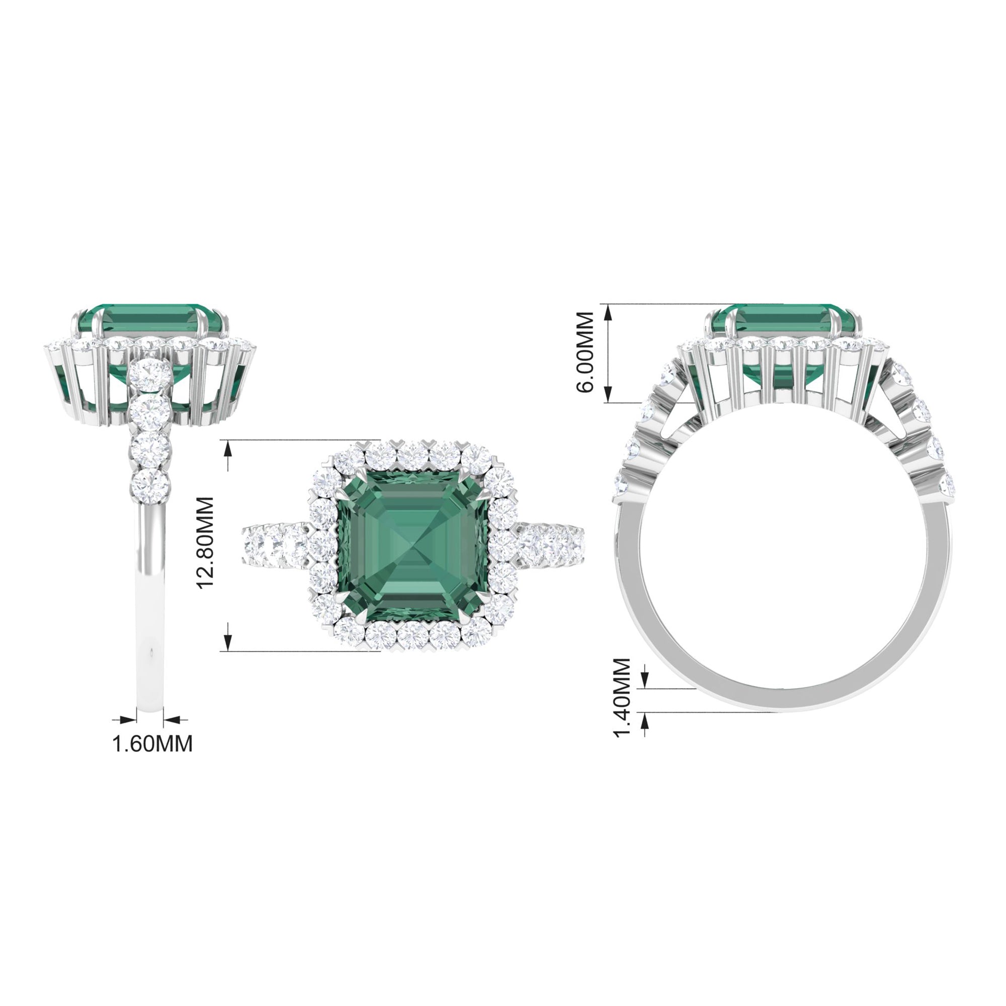 Created Green Sapphire Halo Engagement Ring with Moissanite Lab Created Green Sapphire - ( AAAA ) - Quality - Rosec Jewels