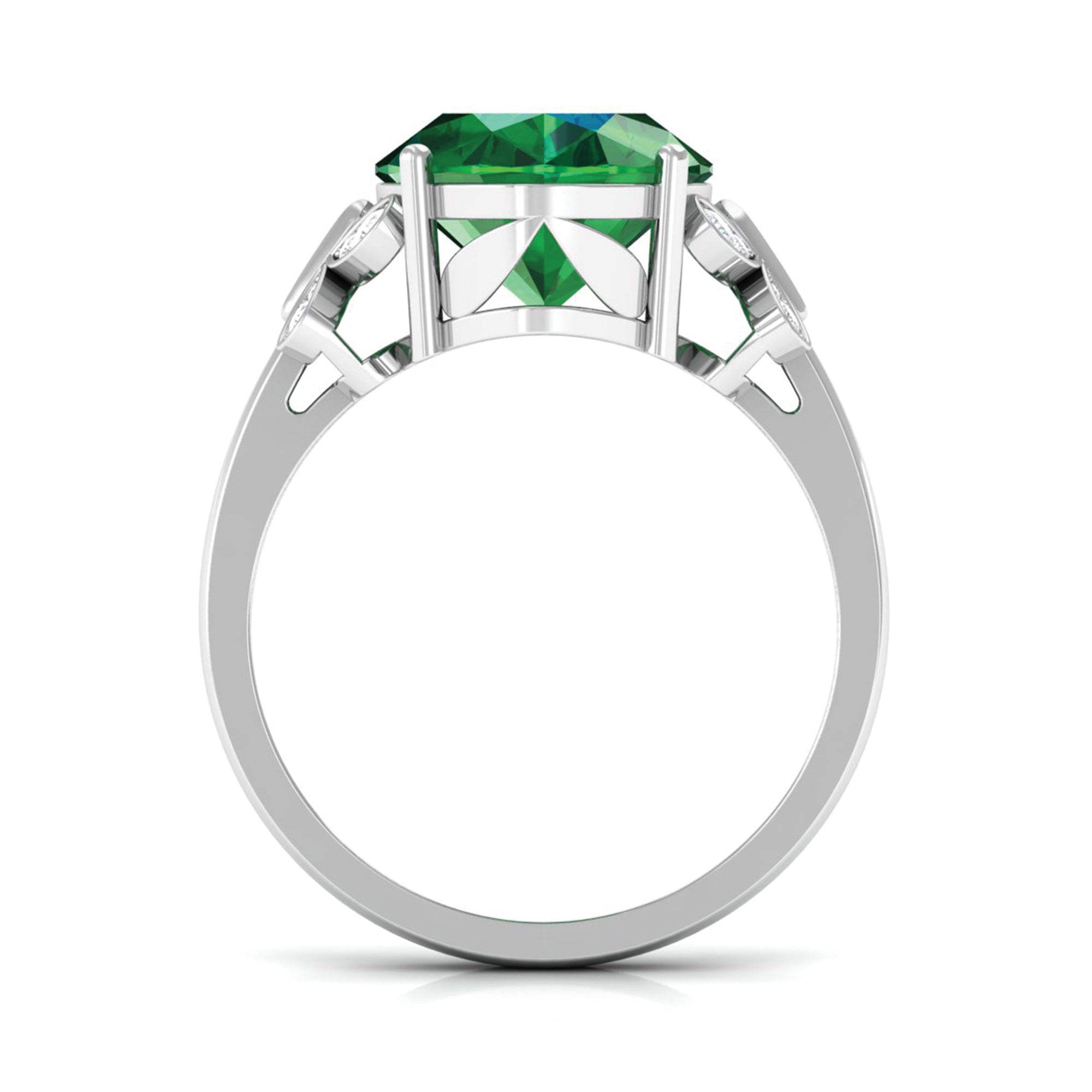 Oval Created Emerald Solitaire Engagement Ring with Diamond Lab Created Emerald - ( AAAA ) - Quality - Rosec Jewels