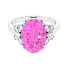 Created Pink Sapphire Oval Engagement Ring with Diamond Lab Created Pink Sapphire - ( AAAA ) - Quality - Rosec Jewels