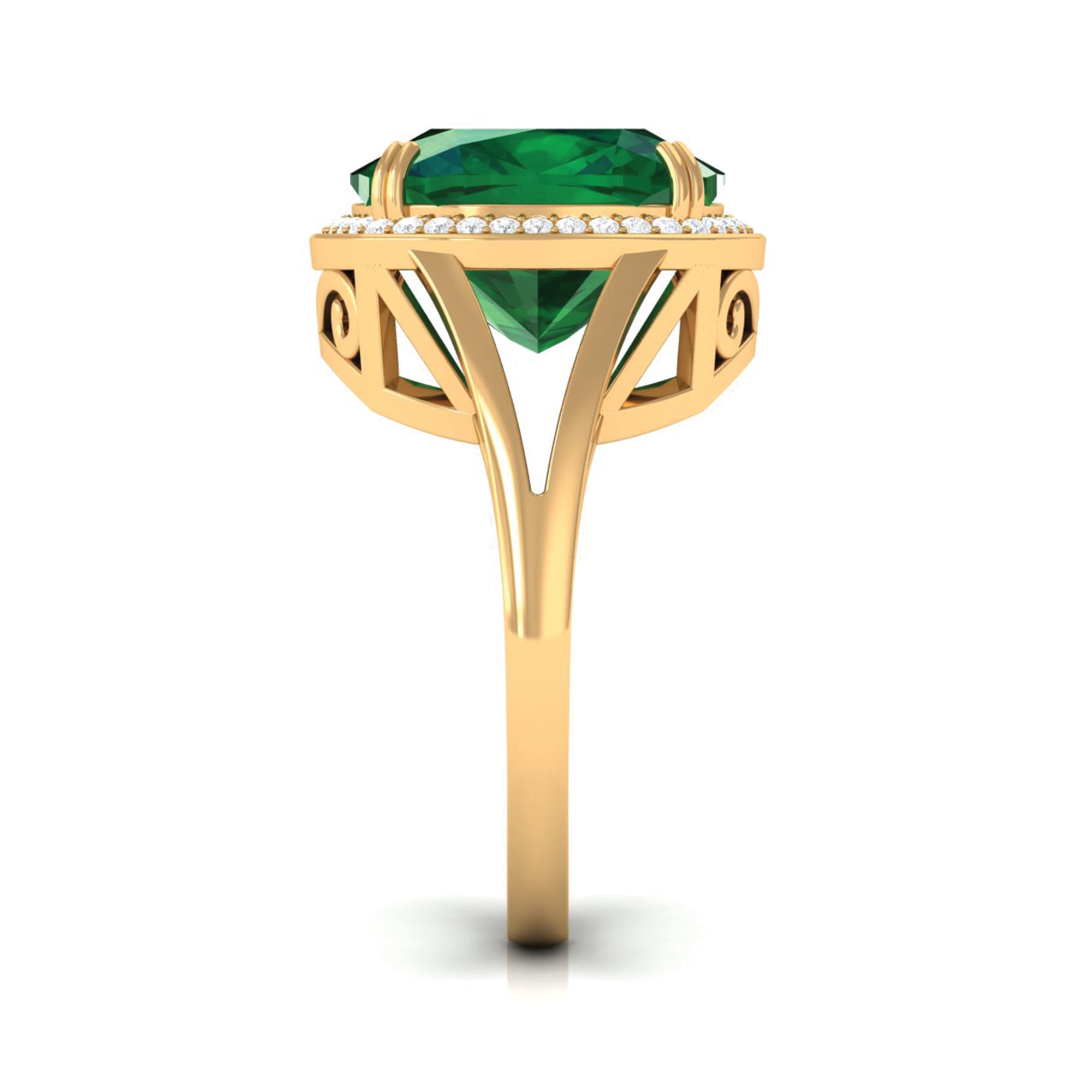 Cushion Cut Created Emerald Halo Cocktail Ring with Diamond Lab Created Emerald - ( AAAA ) - Quality - Rosec Jewels