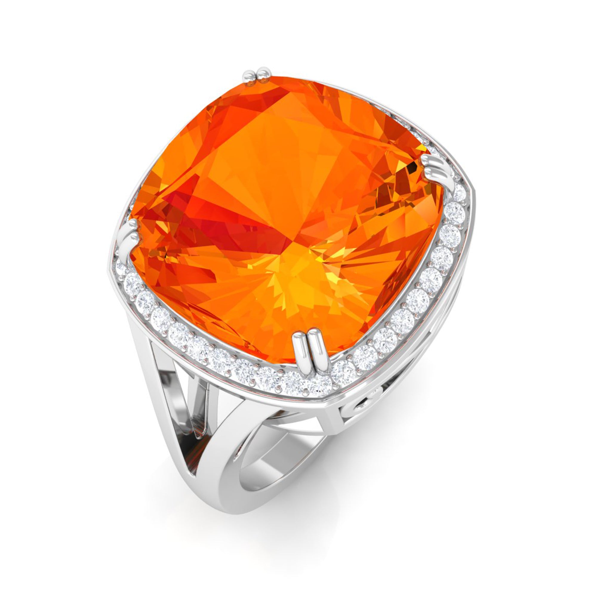 Cushion Cut Created Orange Sapphire and Diamond Statement Halo Ring Lab Created Orange Sapphire - ( AAAA ) - Quality - Rosec Jewels