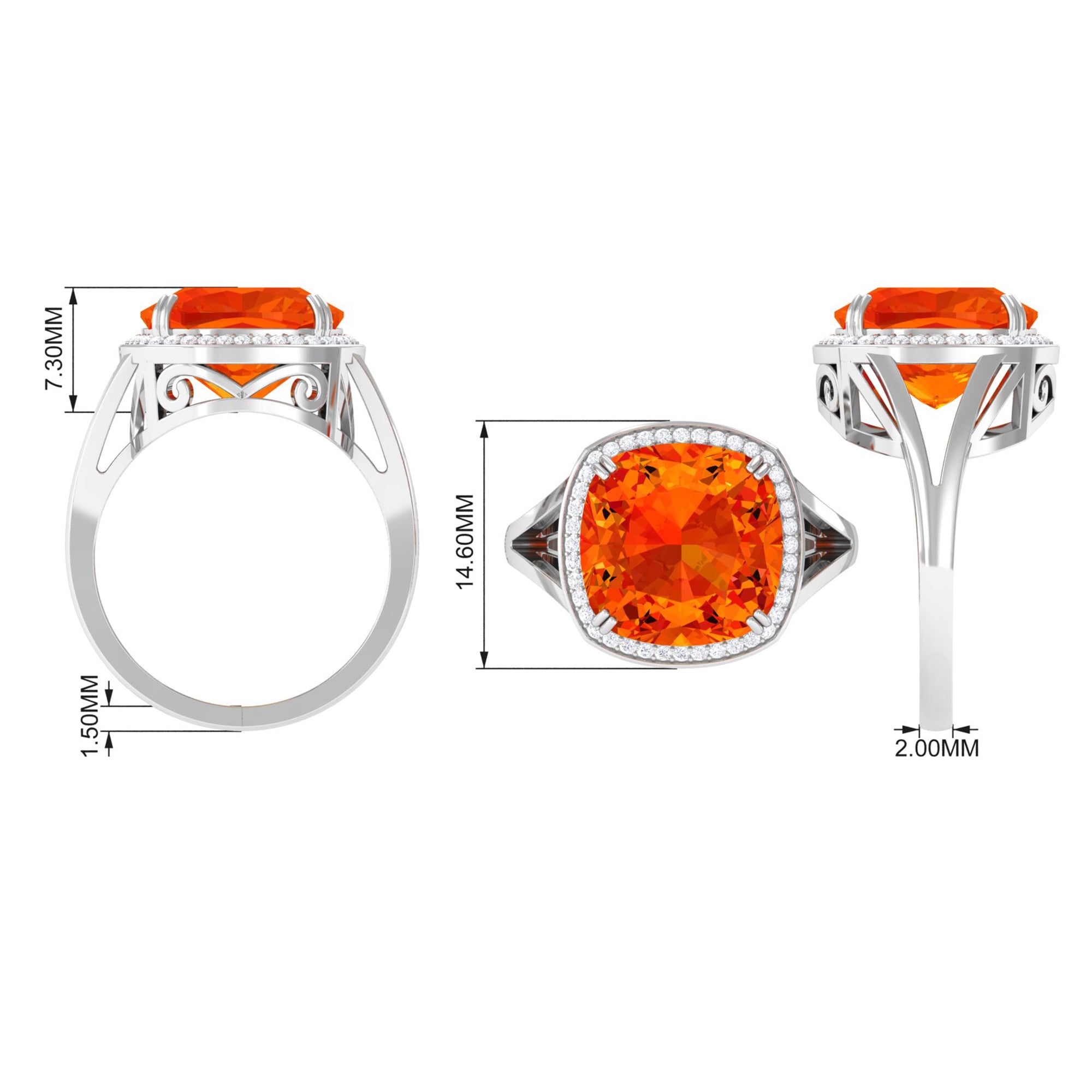 Cushion Cut Created Orange Sapphire and Diamond Statement Halo Ring Lab Created Orange Sapphire - ( AAAA ) - Quality - Rosec Jewels