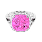 Cushion Cut Created Pink Sapphire Halo Cocktail Ring with Diamond Lab Created Pink Sapphire - ( AAAA ) - Quality - Rosec Jewels