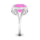 Cushion Cut Created Pink Sapphire Halo Cocktail Ring with Diamond Lab Created Pink Sapphire - ( AAAA ) - Quality - Rosec Jewels