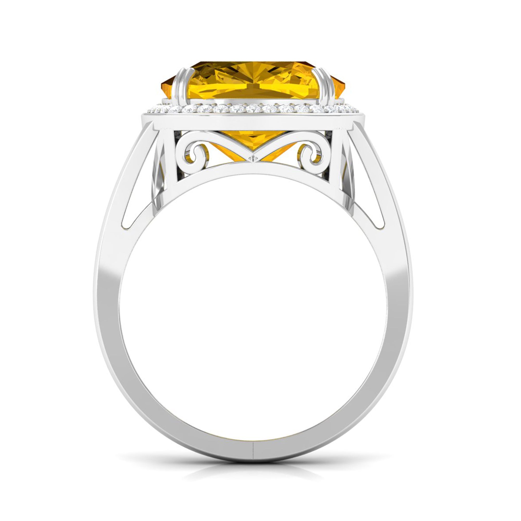 Cushion Cut Lab Grown Yellow Sapphire Engagement Ring with Diamond Lab Created Yellow Sapphire - ( AAAA ) - Quality - Rosec Jewels