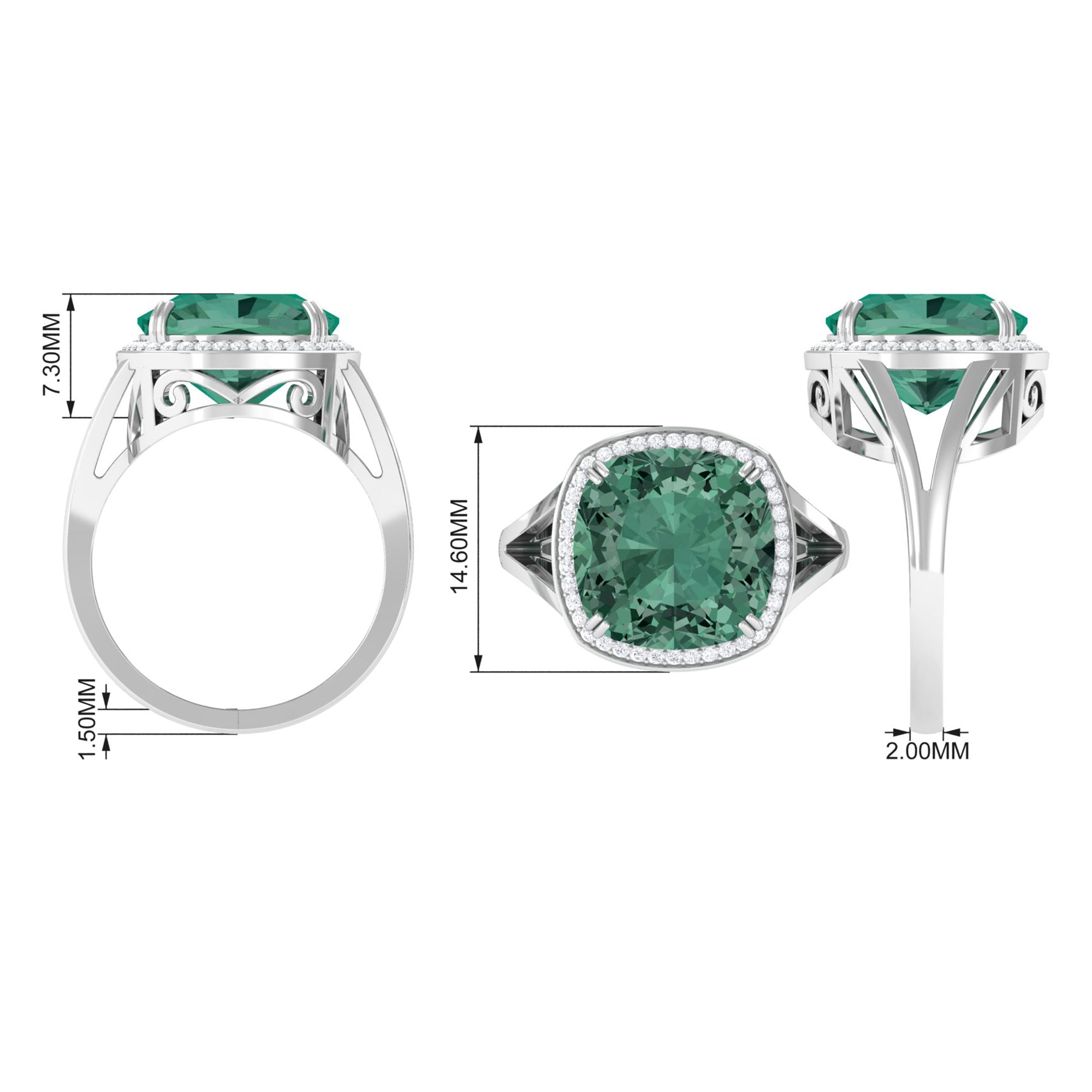 Cushion Cut Lab Grown Green Sapphire Engagement Ring with Moissanite Lab Created Green Sapphire - ( AAAA ) - Quality - Rosec Jewels