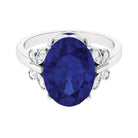 Created Blue Sapphire Oval Engagement Ring with Diamond Lab Created Blue Sapphire - ( AAAA ) - Quality - Rosec Jewels