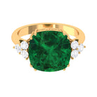 Cushion Cut Created Emerald Engagement Ring with Diamond Trio Lab Created Emerald - ( AAAA ) - Quality - Rosec Jewels