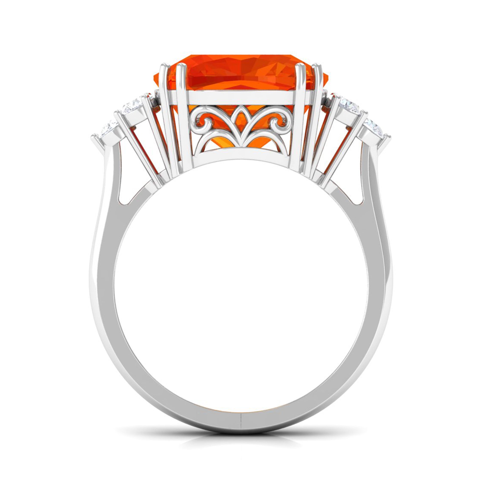 Created Orange Sapphire Cushion Cut Engagement Ring with Diamond Lab Created Orange Sapphire - ( AAAA ) - Quality - Rosec Jewels