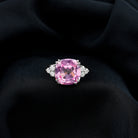 Created Pink Sapphire Solitaire Engagement Ring with Diamond Trio Lab Created Pink Sapphire - ( AAAA ) - Quality - Rosec Jewels