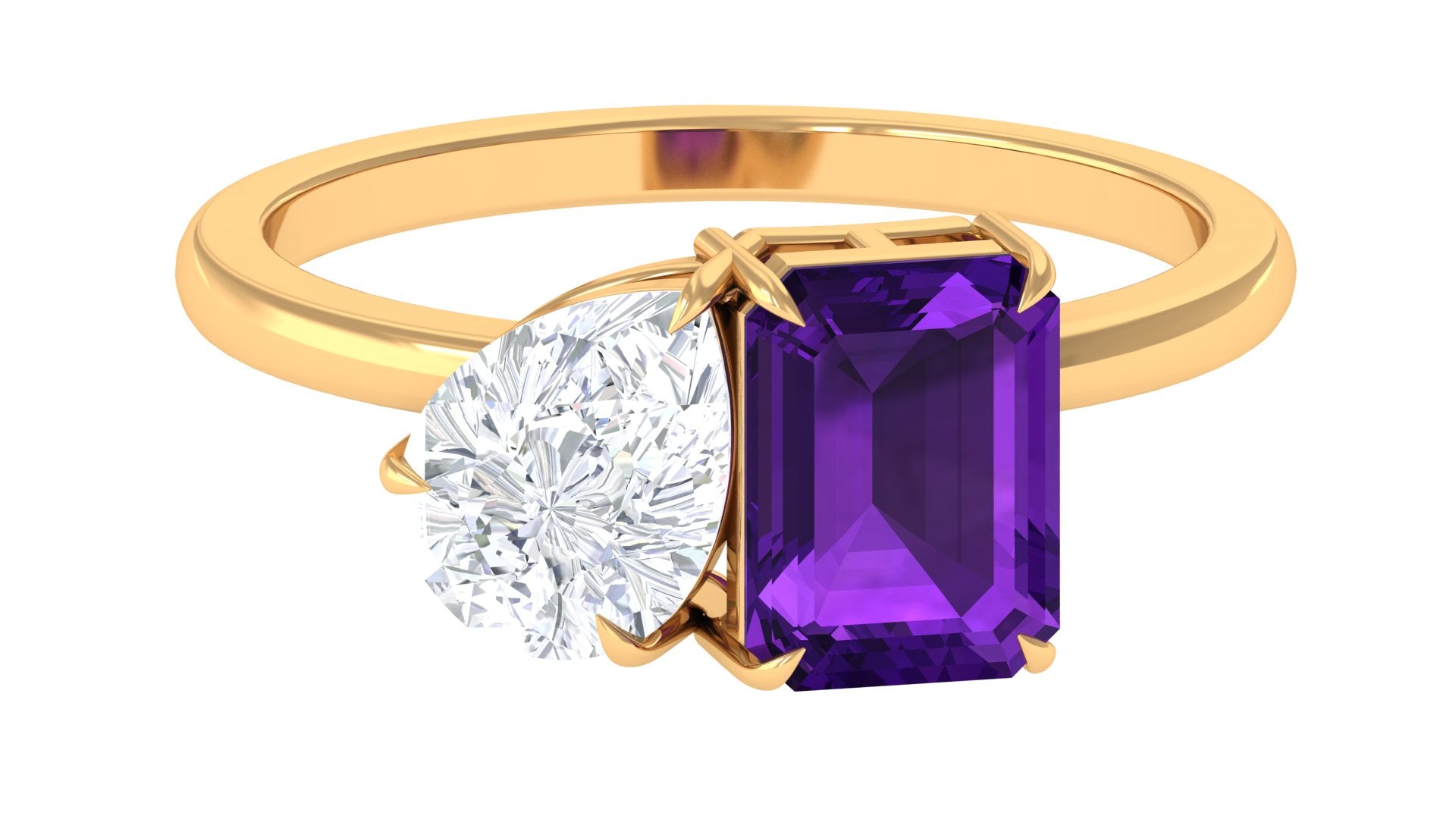 Real Amethyst and Moissanite Toi Et Moi Ring Amethyst - ( AAA ) - Quality - Rosec Jewels