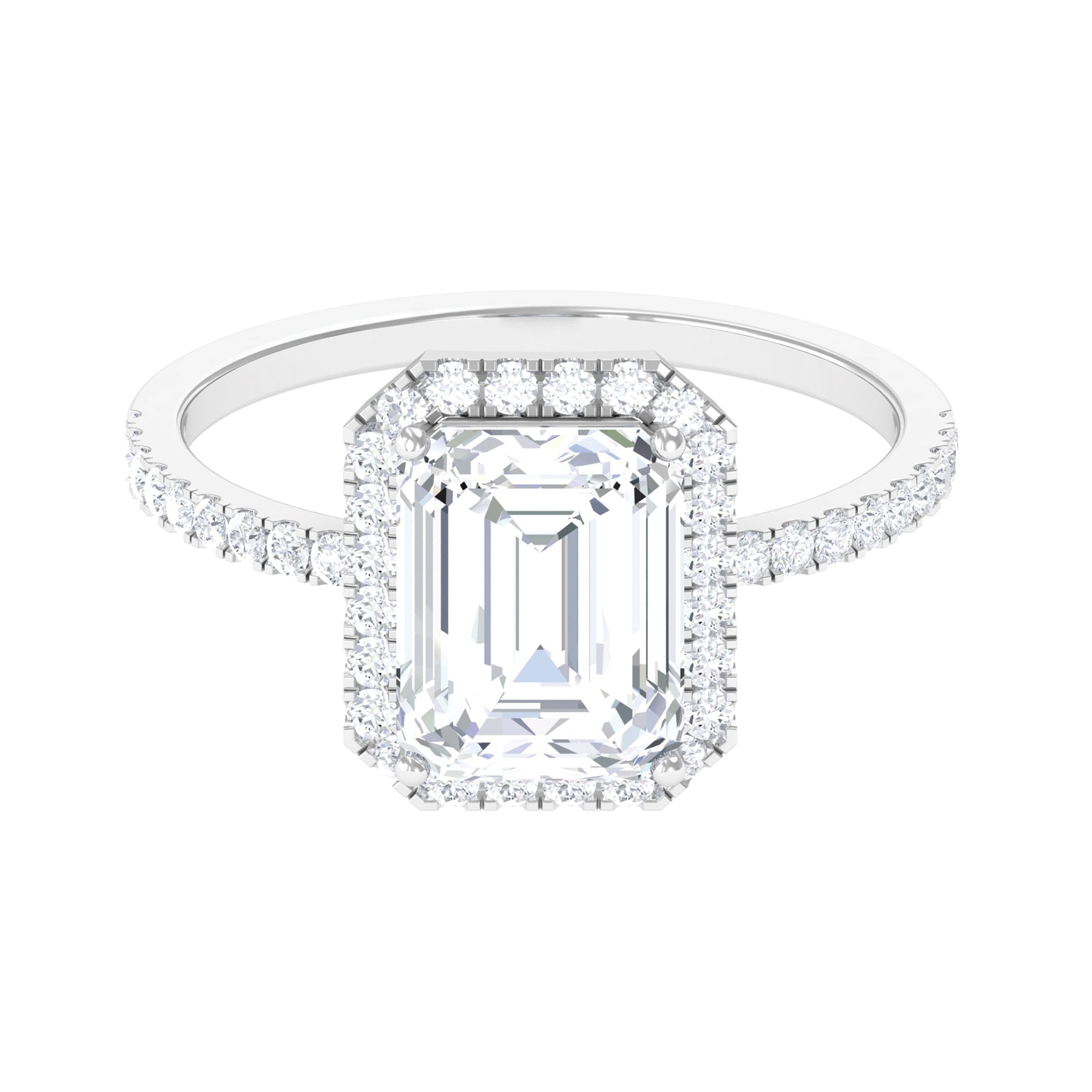 Certified Emerald Cut Moissanite Halo Statement Engagement Ring Moissanite - ( D-VS1 ) - Color and Clarity - Rosec Jewels
