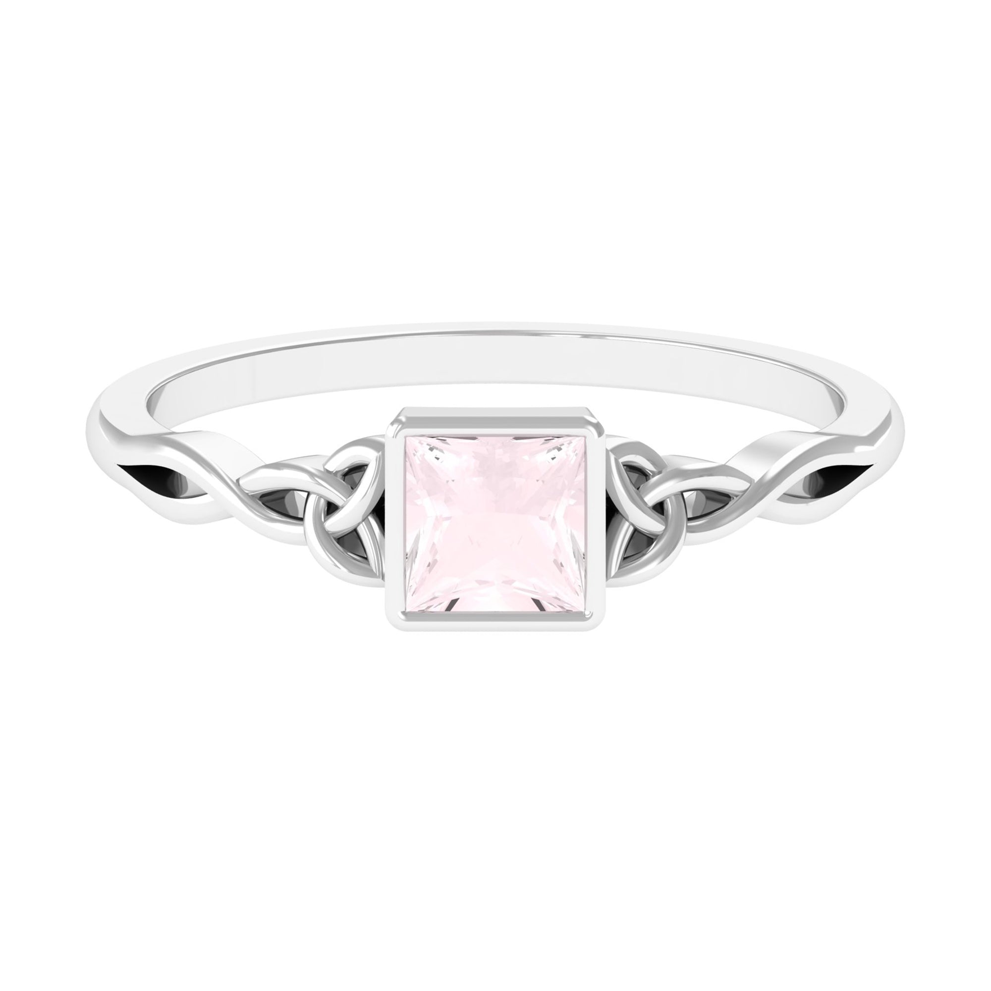 5 MM Princess Cut Rose Quartz Solitaire Celtic Ring in Bezel Setting Rose Quartz - ( AAA ) - Quality - Rosec Jewels