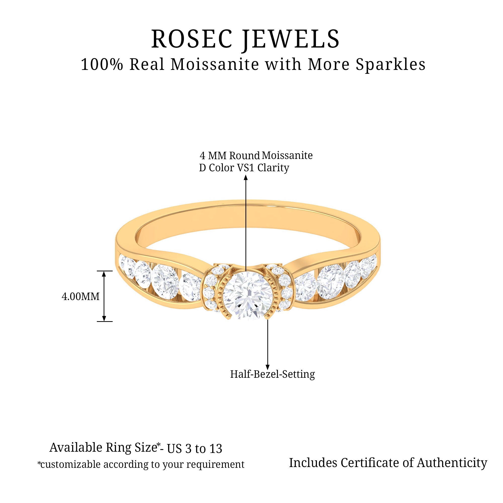 1 CT Graduated Style Moissanite Anniversary Ring Moissanite - ( D-VS1 ) - Color and Clarity - Rosec Jewels