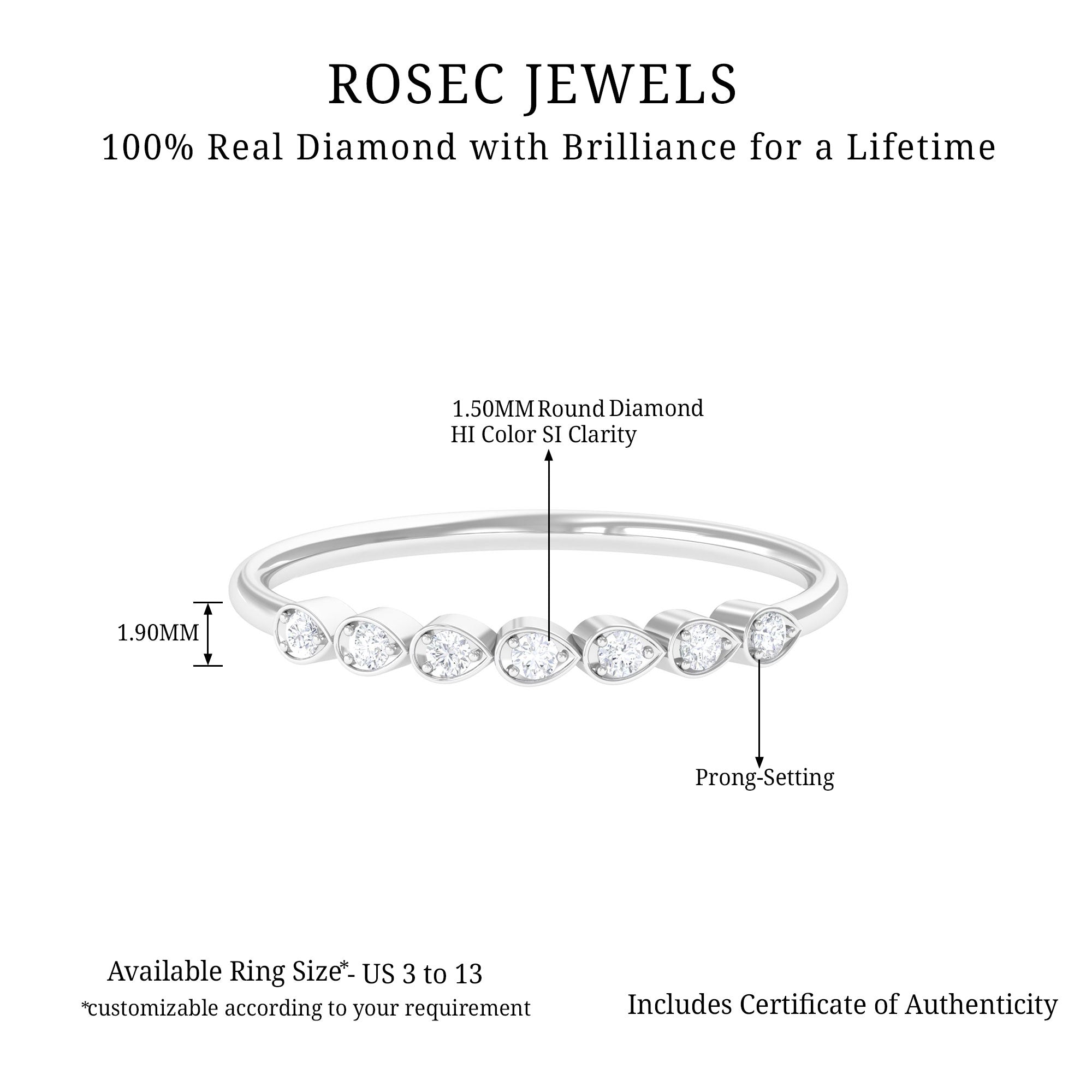 Simple Diamond Seven Stone Stackable Ring Diamond - ( HI-SI ) - Color and Clarity - Rosec Jewels