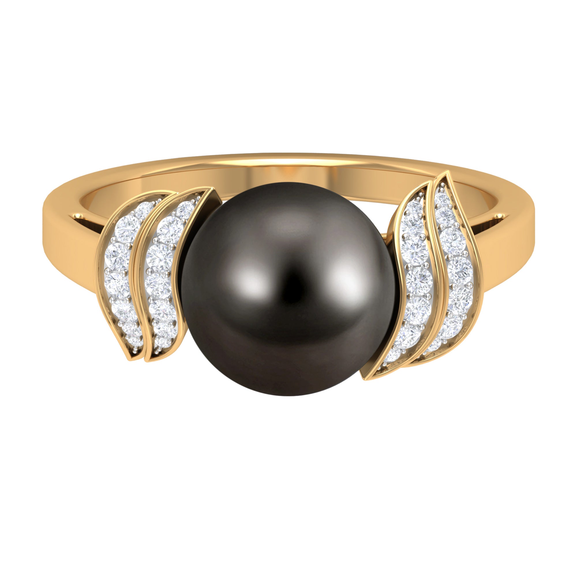 Natural Tahitian Pearl and Diamond Solitaire Engagement Ring Tahitian pearl - ( AAA ) - Quality - Rosec Jewels